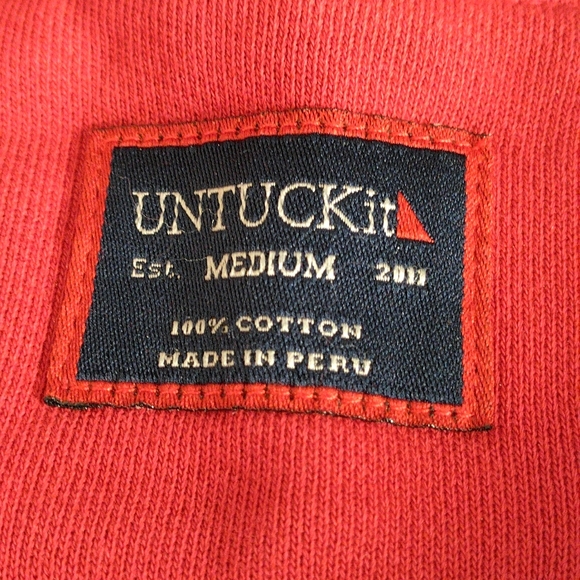 Untuckit Medium Wolfred Red Quarter Zip Elbow Patch 100% Cotton Pullover - Picture 4 of 17